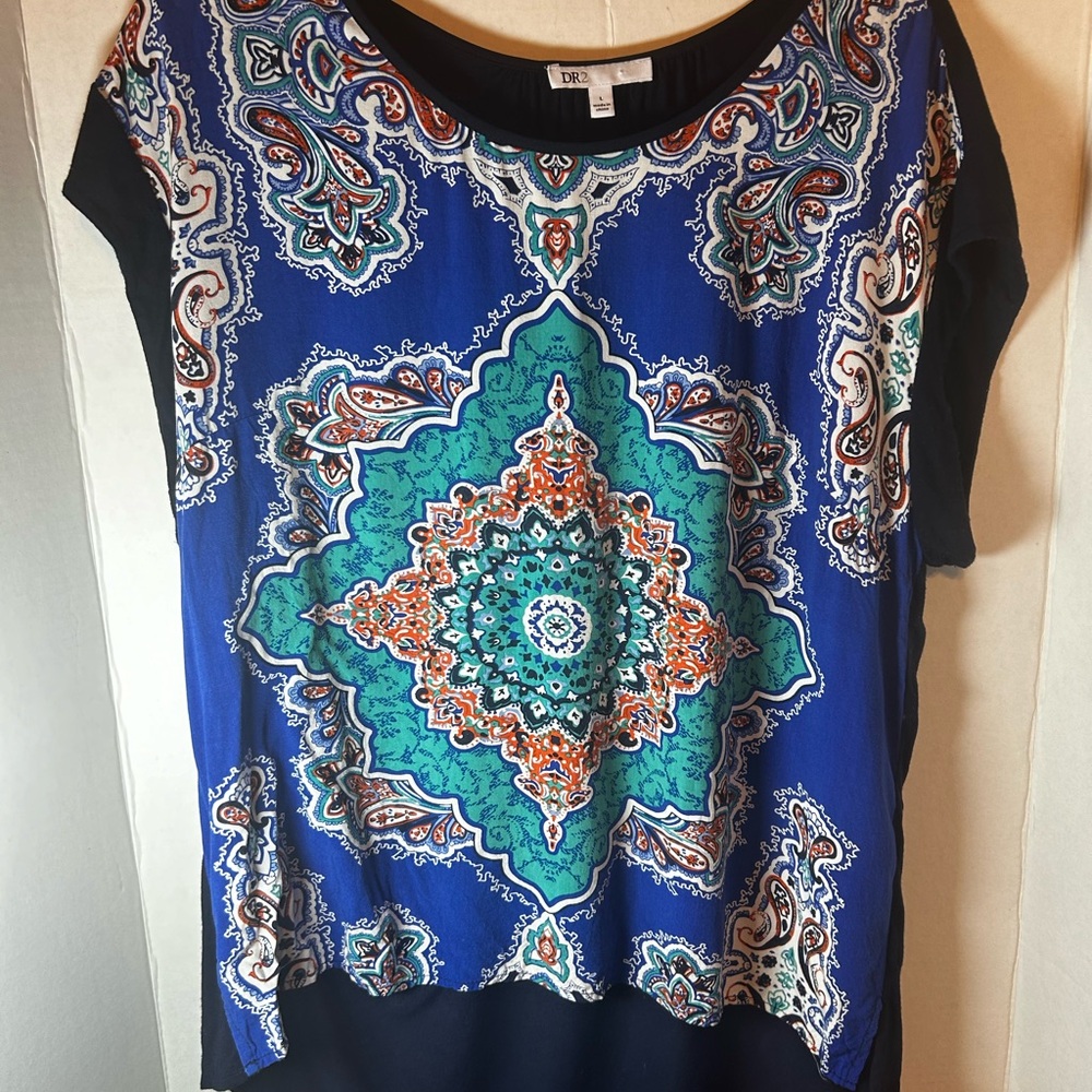 Y2K Boho Blue paisley Womens Top Sz L